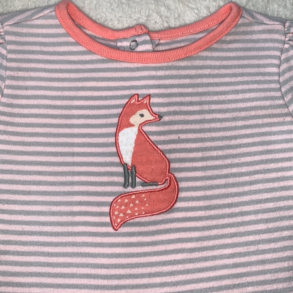 Gymboree 3-6M Striped Fox Onesie Bodysuit Gray& Pink EUC - Picture 2 of 7